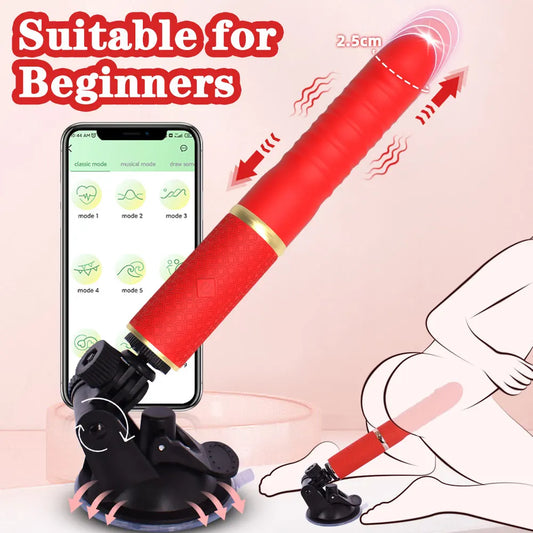 Bluetooth controlled Suction mounted Vibrator with 10 thrusting and 10 vibrating motion